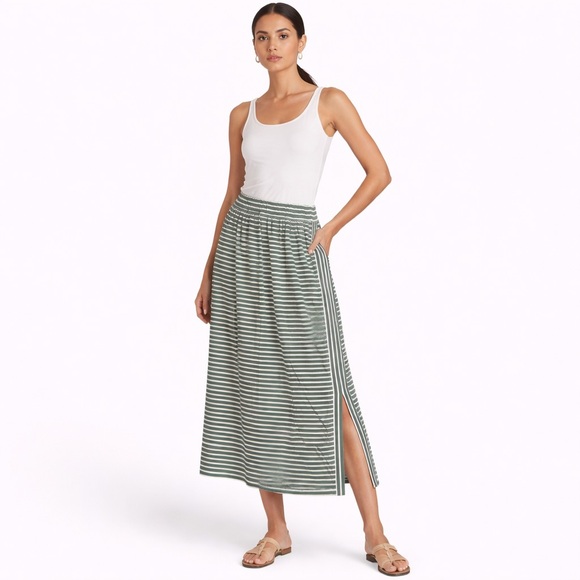 Eileen Fisher Dresses & Skirts - Eileen Fisher Organic Cotton Blend Striped Skirt Green White Midi